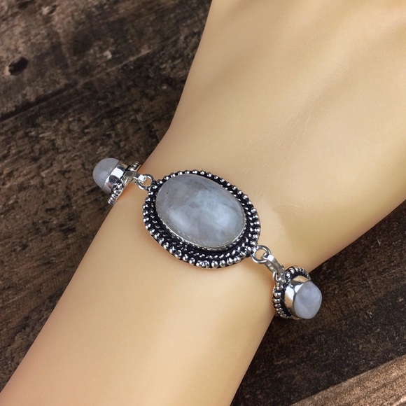 New Moonstone Crystal Silver Toggle Bracelet 7.2” 7.75” - Picture 8 of 8